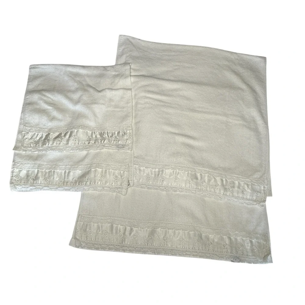 Avanti Set O 4 VTG Towels Ivory 70s 2 Bath 2 Hand 100% Cotton MCM Retro Feminine